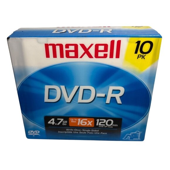 Maxell 10-Pack DVD-R 4.7GB 16X Write-Speed Single-Sided Discs Recording Storage - Picture 1 of 5